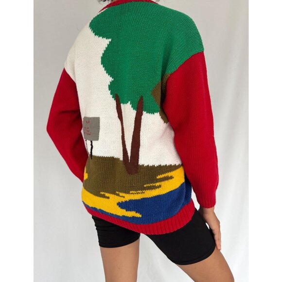 90s vintage Raquels embroidered textured 3D jungle animals hand knit sweater - Picture 6 of 10